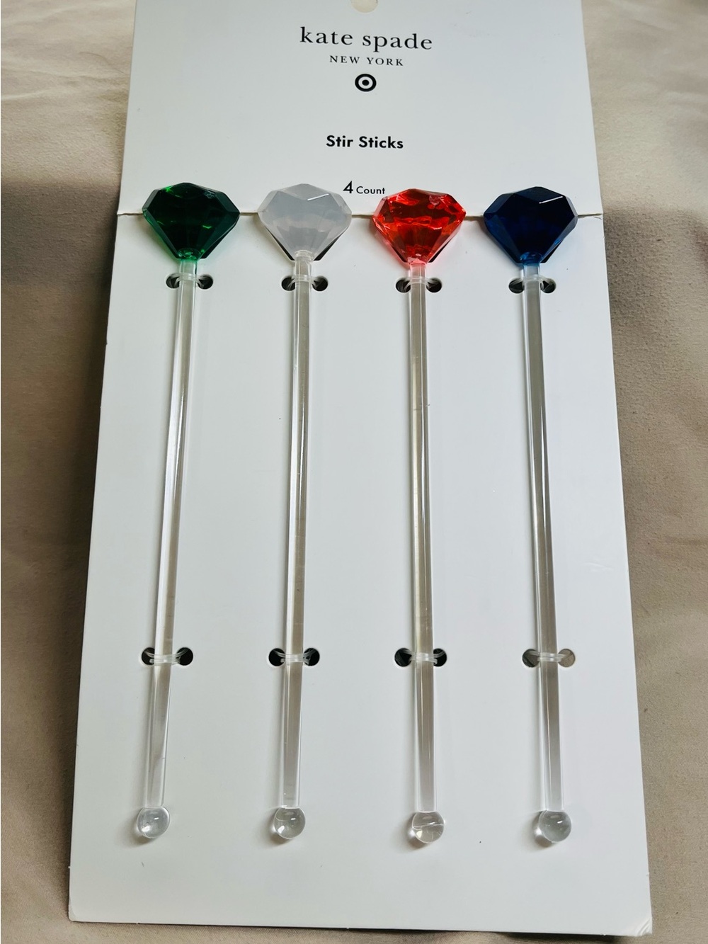 kate spade Acrylic Gem Stir Sticks - Green, Clear, Red, Blue (4 Count)